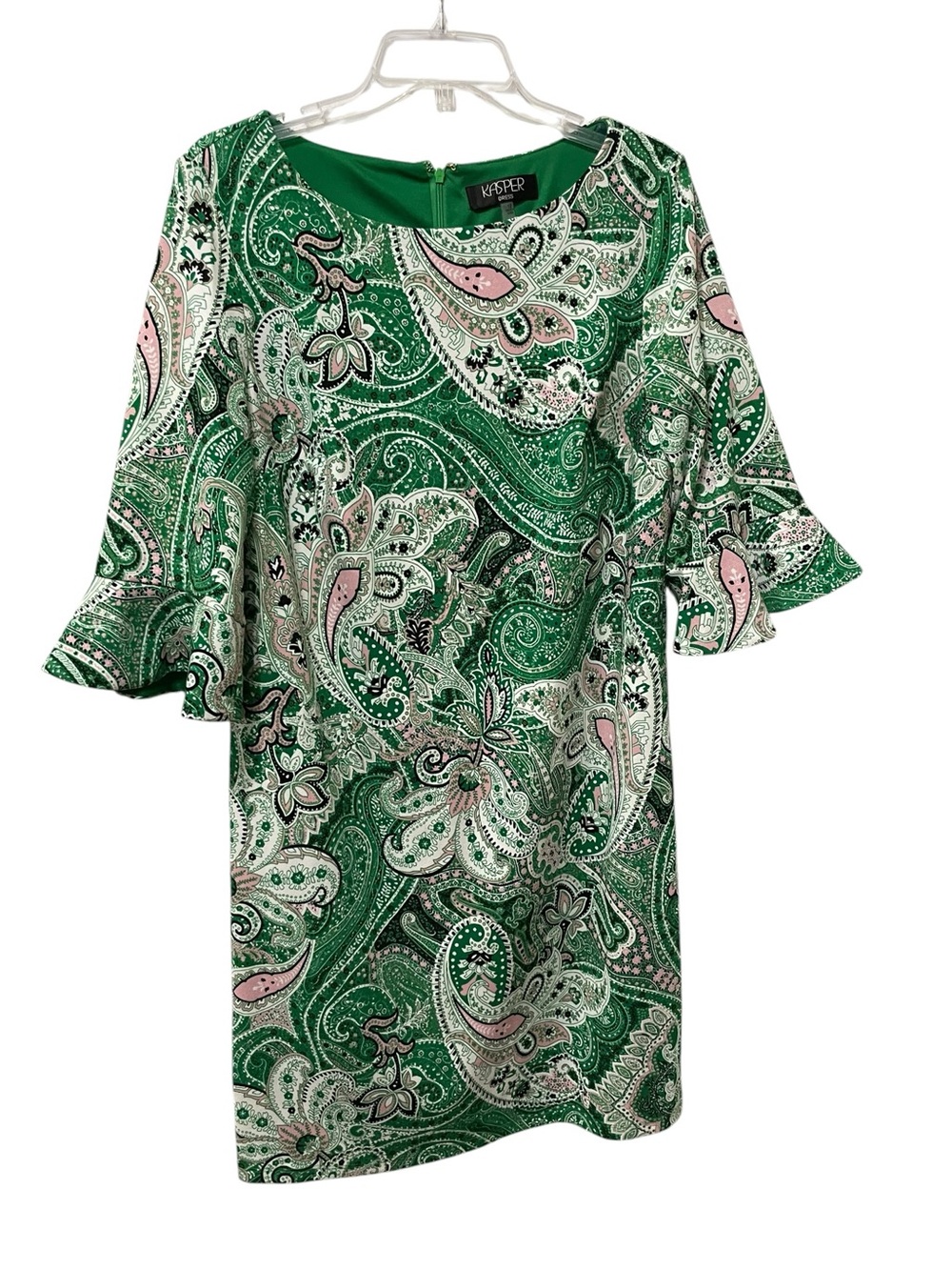 Kasper Printed Ruffle-Sleeve Sheath Green Paisley Print Dress artsy office sz 12 - Picture 7 of 16